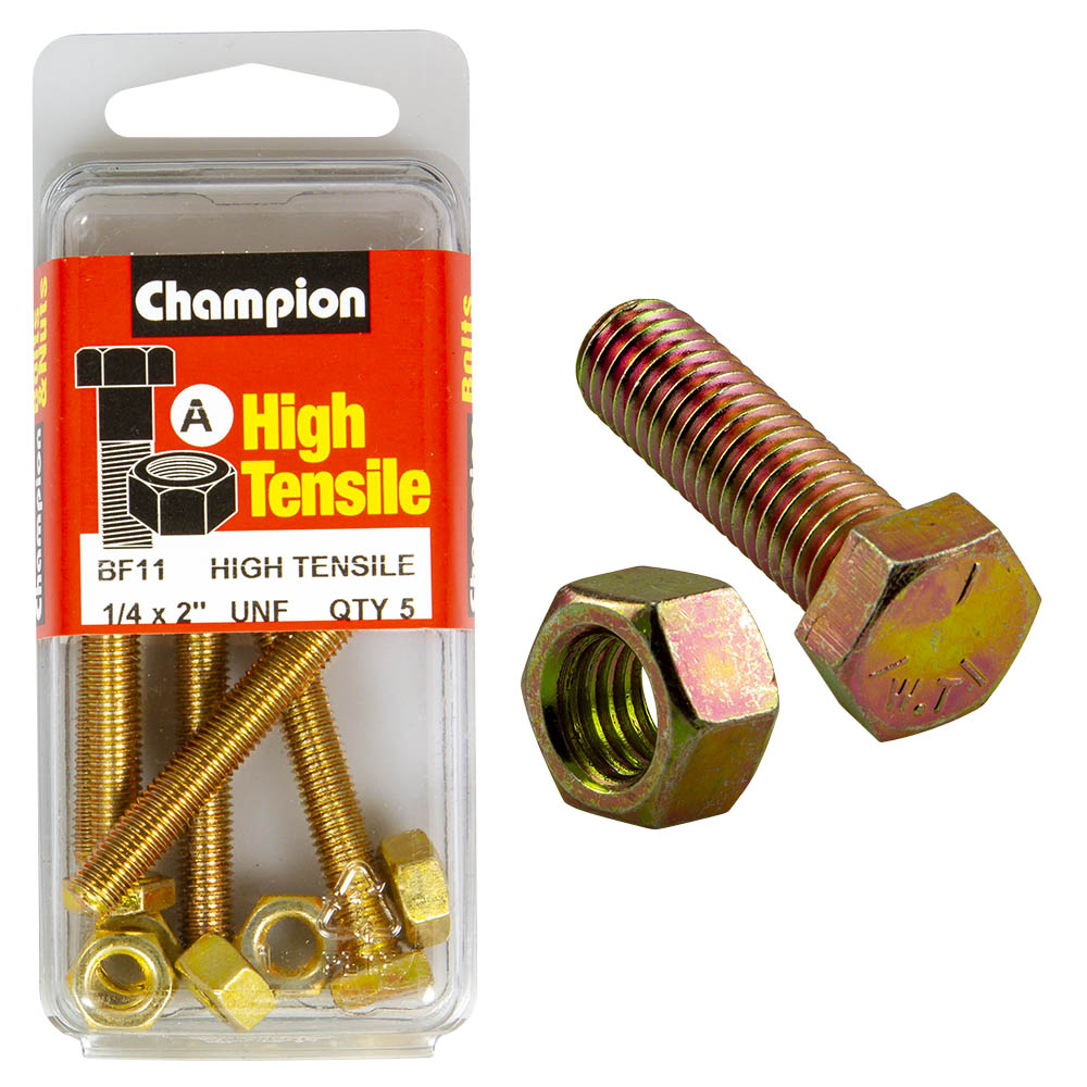HIGH TENSILE ZINC HEX BOLT & NUT UNF PACK