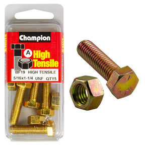 HIGH TENSILE ZINC HEX BOLT & NUT UNF PACK