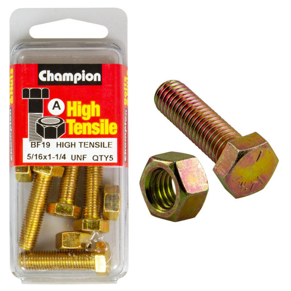 HIGH TENSILE ZINC HEX BOLT & NUT UNF PACK