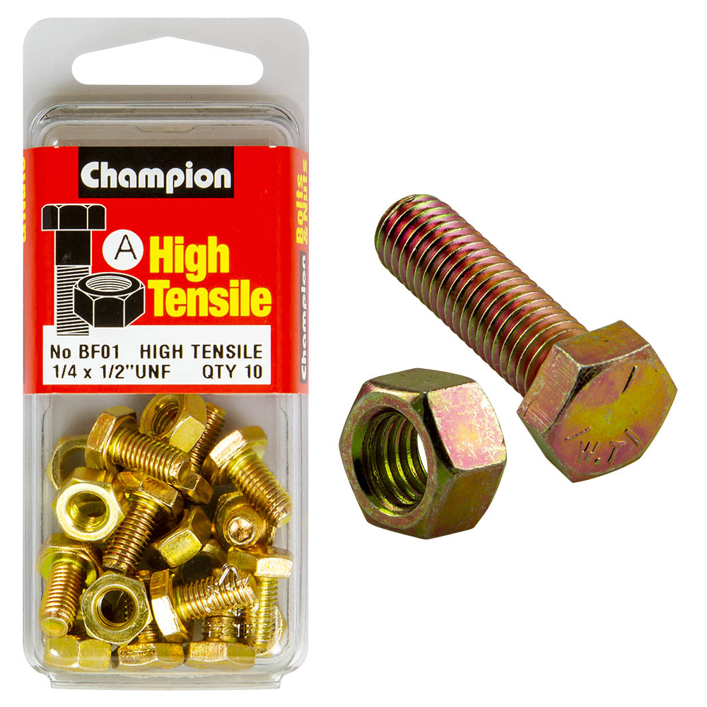 HIGH TENSILE ZINC HEX BOLT & NUT UNF PACK