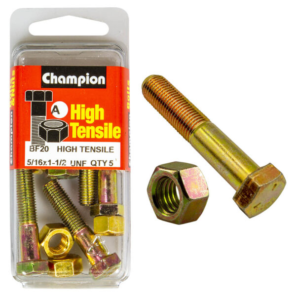 HIGH TENSILE ZINC HEX BOLT & NUT UNF PACK