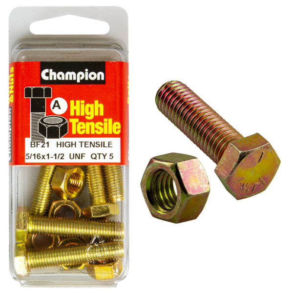 HIGH TENSILE ZINC HEX BOLT & NUT UNF PACK