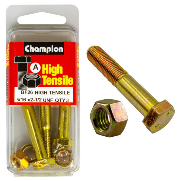 HIGH TENSILE ZINC HEX BOLT & NUT UNF PACK