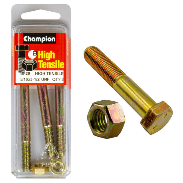 HIGH TENSILE ZINC HEX BOLT & NUT UNF PACK