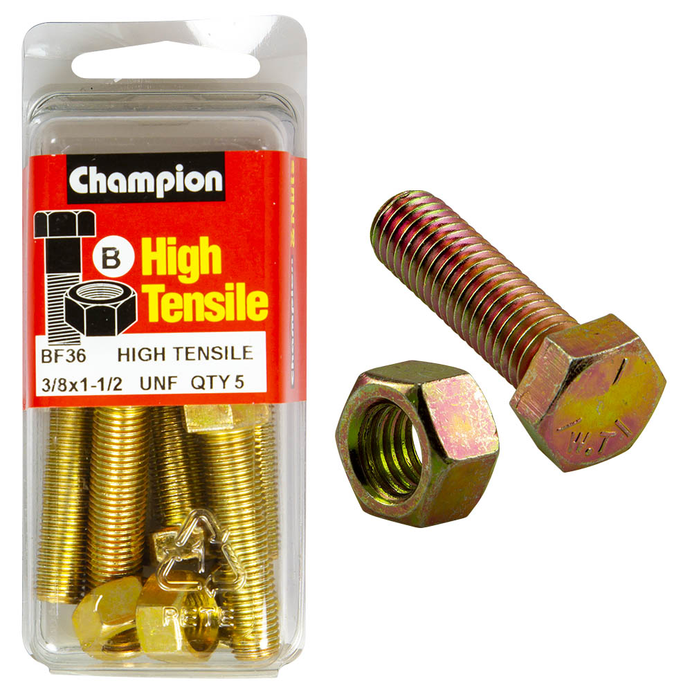 HIGH TENSILE ZINC HEX BOLT & NUT UNF PACK