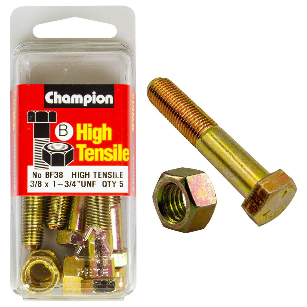 HIGH TENSILE ZINC HEX BOLT & NUT UNF PACK