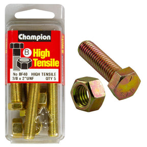 HIGH TENSILE ZINC HEX BOLT & NUT UNF PACK