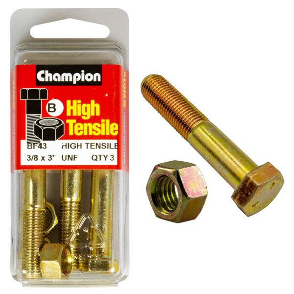 HIGH TENSILE ZINC HEX BOLT & NUT UNF PACK