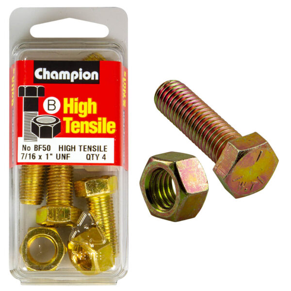 HIGH TENSILE ZINC HEX BOLT & NUT UNF PACK