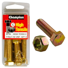HIGH TENSILE ZINC HEX BOLT & NUT UNF PACK