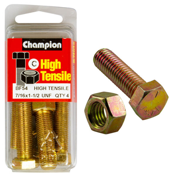 HIGH TENSILE ZINC HEX BOLT & NUT UNF PACK