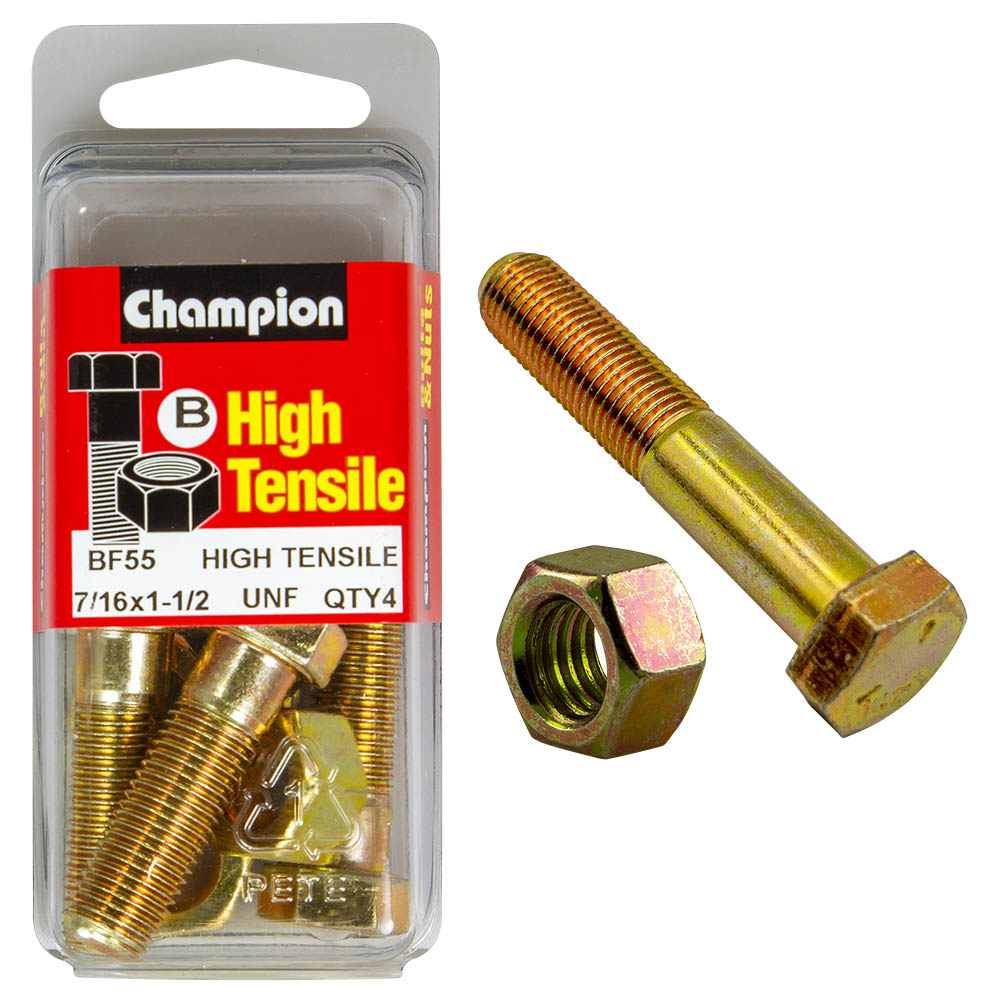 HIGH TENSILE ZINC HEX BOLT & NUT UNF PACK