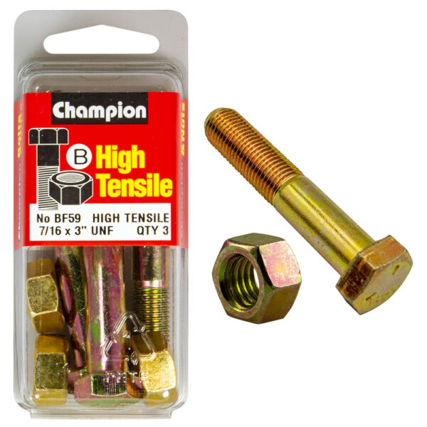 HIGH TENSILE ZINC HEX BOLT & NUT UNF PACK