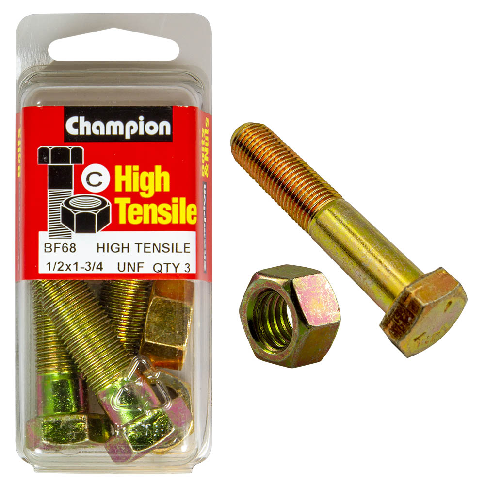 HIGH TENSILE ZINC HEX BOLT & NUT UNF PACK