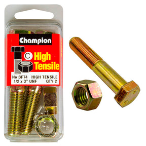 HIGH TENSILE ZINC HEX BOLT & NUT UNF PACK