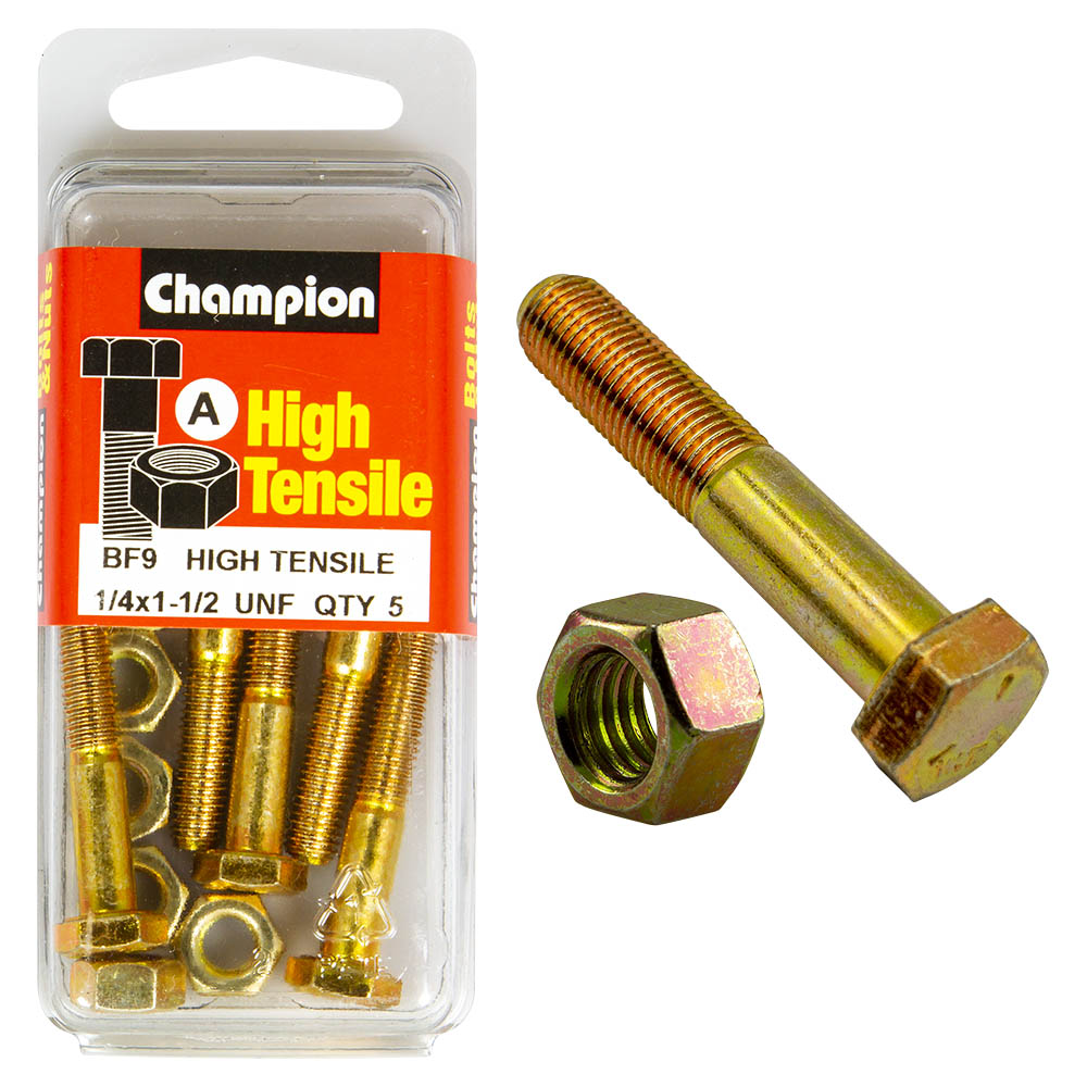 HIGH TENSILE ZINC HEX BOLT & NUT UNF PACK