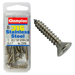 COUNTERSUNK SELF TAPPING SCREW STAINLESS STEEL 316 CHAMPION PACK