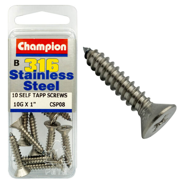 COUNTERSUNK SELF TAPPING SCREW STAINLESS STEEL 316 CHAMPION PACK
