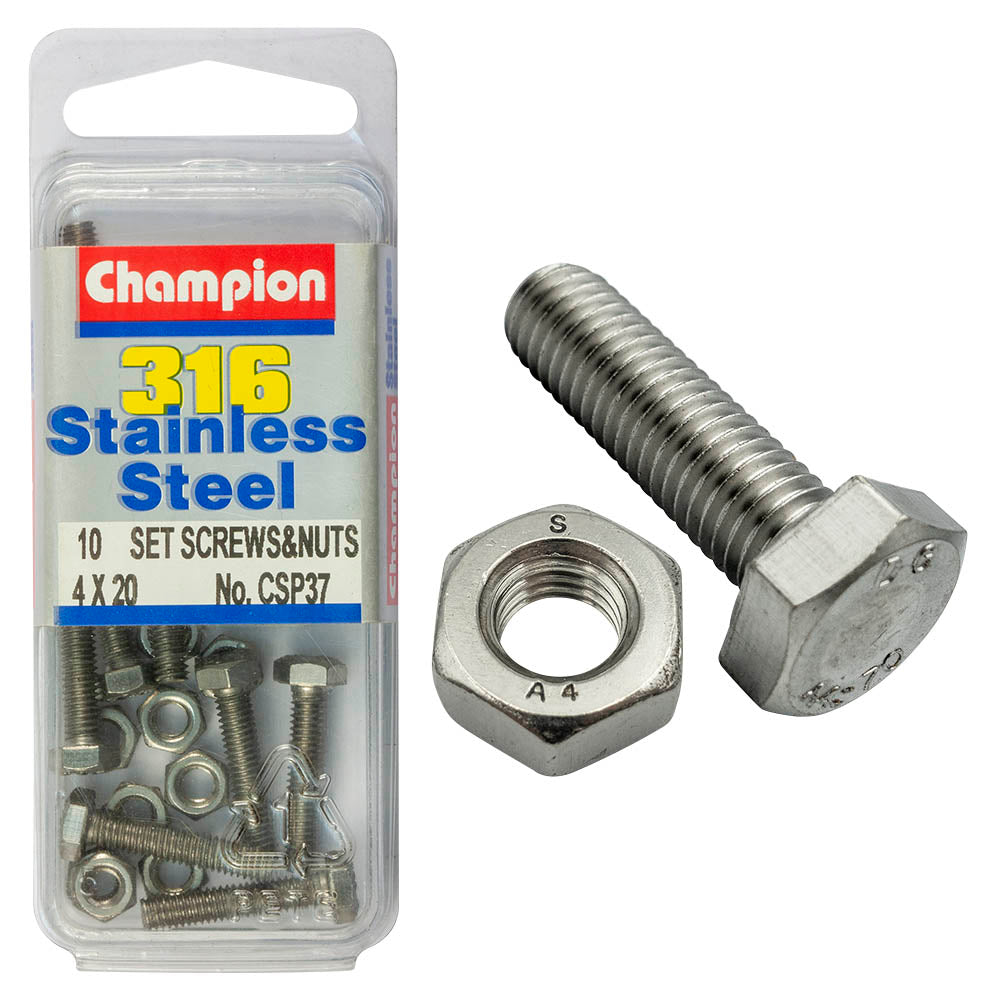 HEX HEAD STAINLESS STEEL 316 SET SCREW & NUT PACK