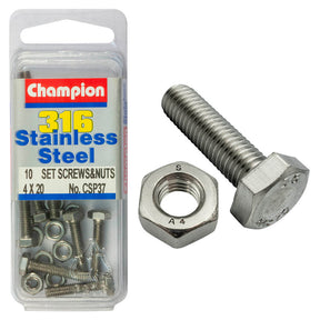 HEX HEAD STAINLESS STEEL 316 SET SCREW & NUT PACK