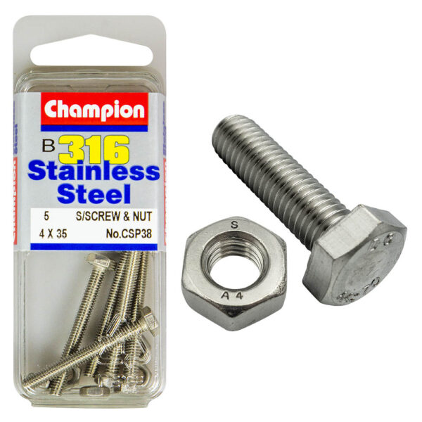 HEX HEAD STAINLESS STEEL 316 SET SCREW & NUT PACK