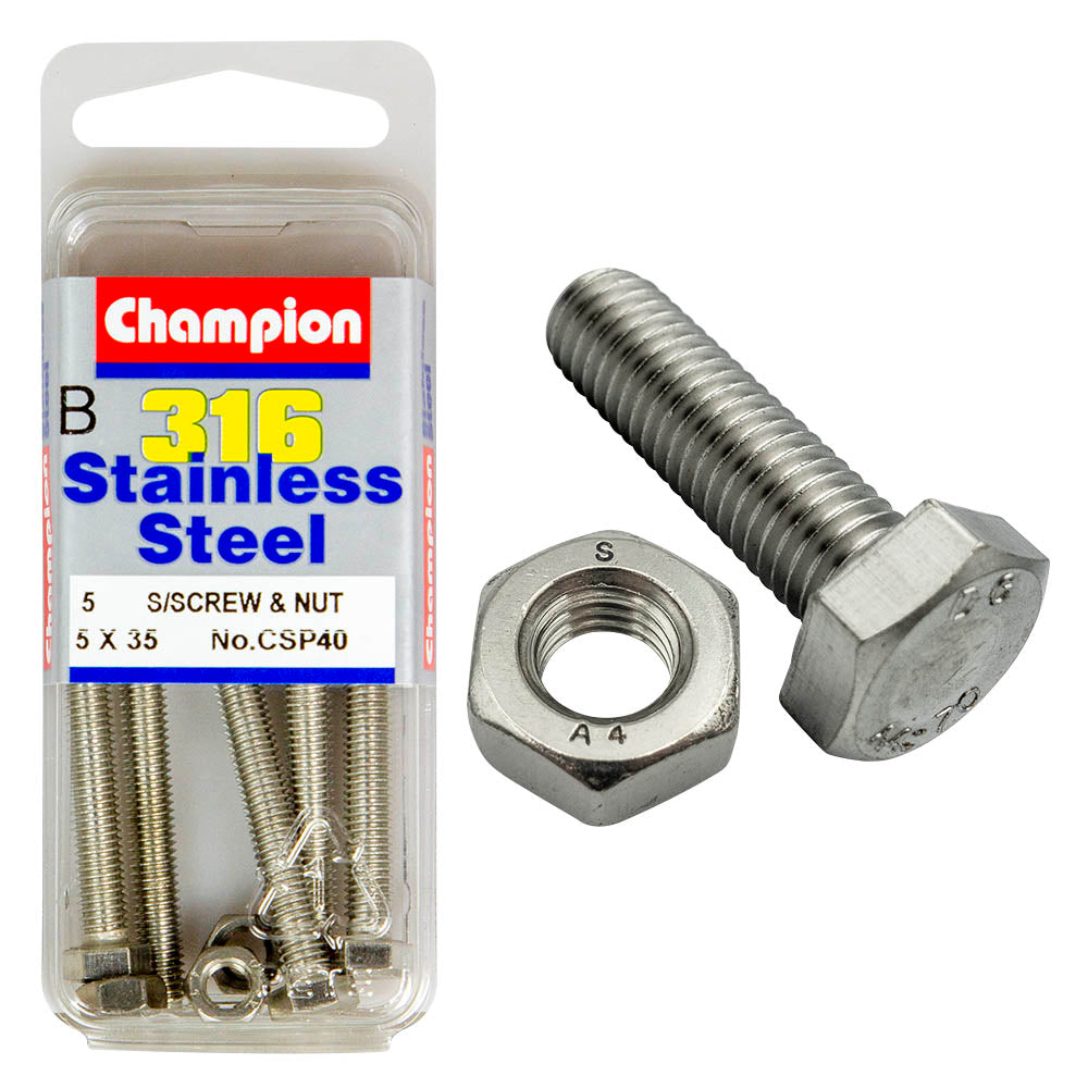 HEX HEAD STAINLESS STEEL 316 SET SCREW & NUT PACK