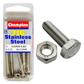 HEX HEAD STAINLESS STEEL 316 SET SCREW & NUT PACK