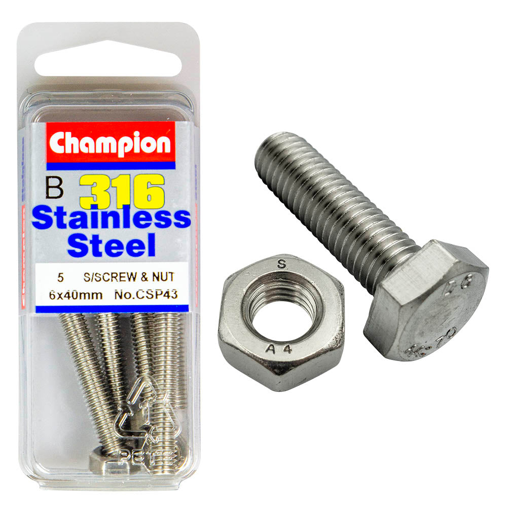 HEX HEAD STAINLESS STEEL 316 SET SCREW & NUT PACK