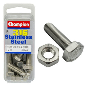 HEX HEAD STAINLESS STEEL 316 SET SCREW & NUT PACK