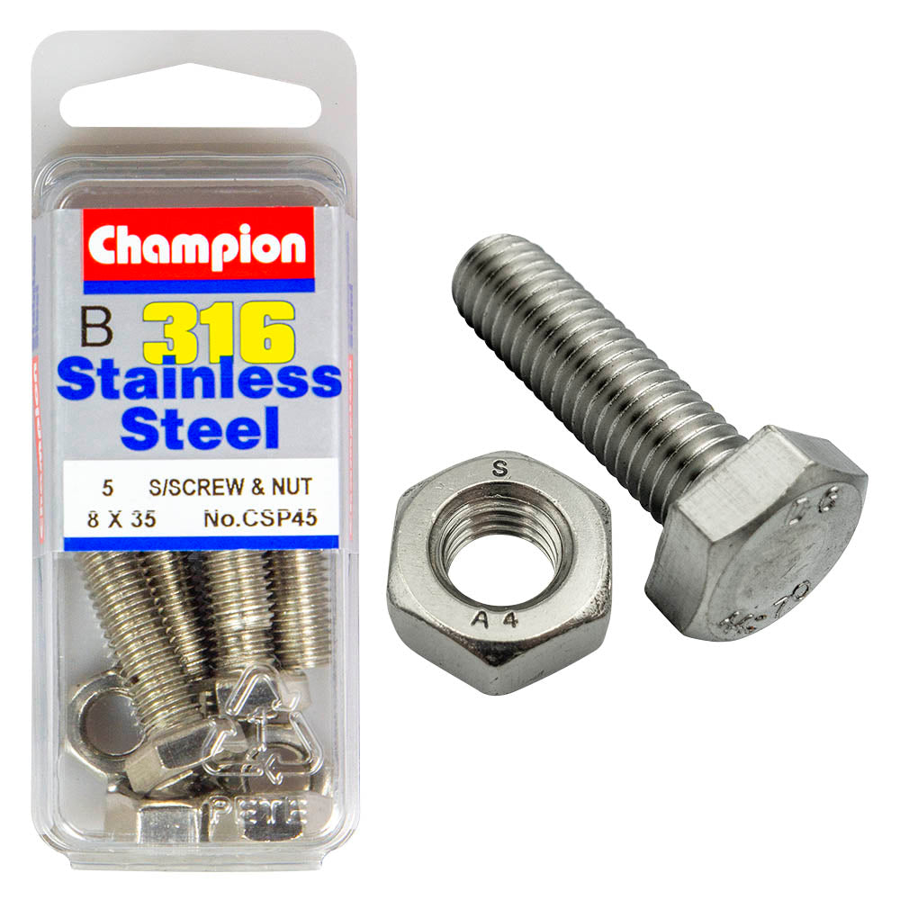 HEX HEAD STAINLESS STEEL 316 SET SCREW & NUT PACK