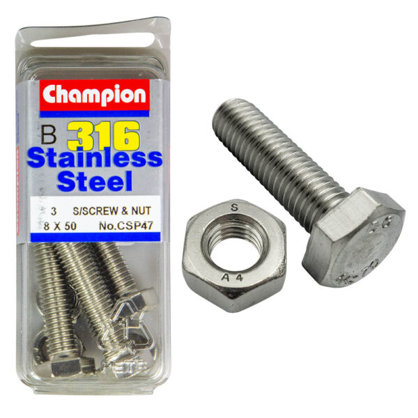 HEX HEAD STAINLESS STEEL 316 SET SCREW & NUT PACK