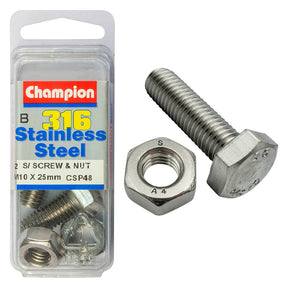 HEX HEAD STAINLESS STEEL 316 SET SCREW & NUT PACK