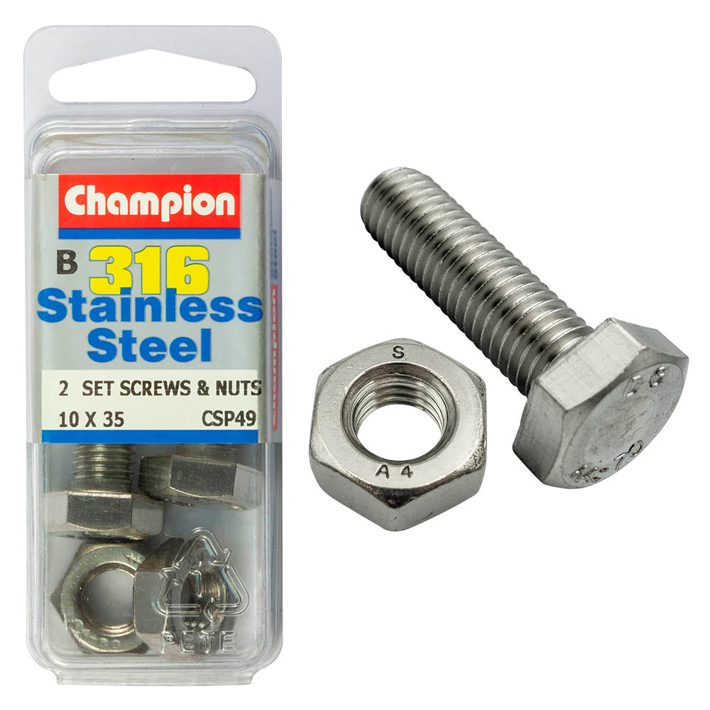 HEX HEAD STAINLESS STEEL 316 SET SCREW & NUT PACK