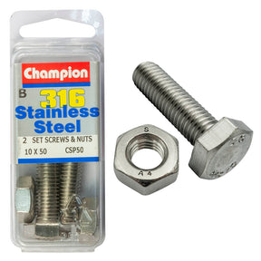HEX HEAD STAINLESS STEEL 316 SET SCREW & NUT PACK