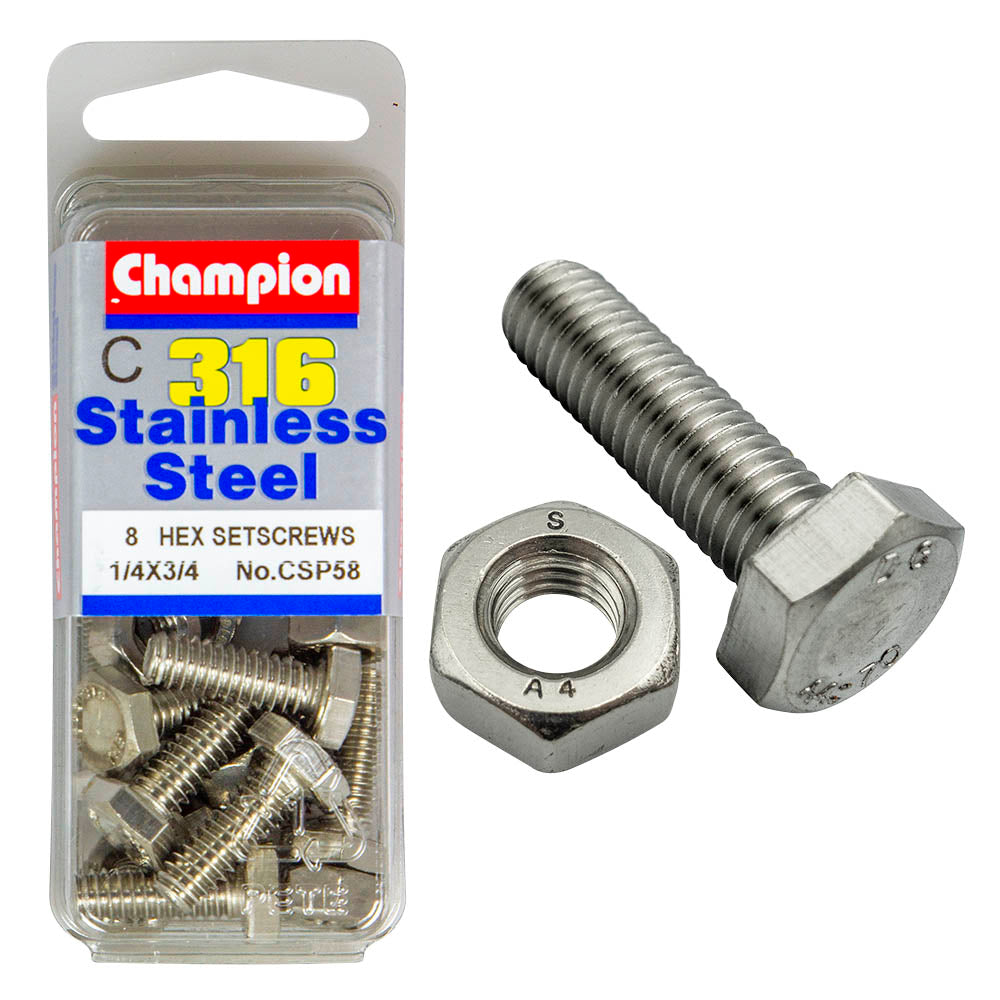 HEX HEAD STAINLESS STEEL 316 SET SCREW & NUT PACK