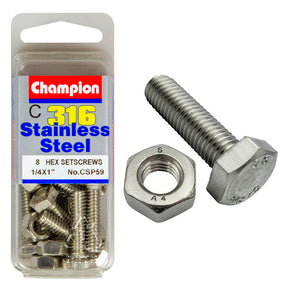 HEX HEAD STAINLESS STEEL 316 SET SCREW & NUT PACK