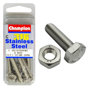 HEX HEAD STAINLESS STEEL 316 SET SCREW & NUT PACK