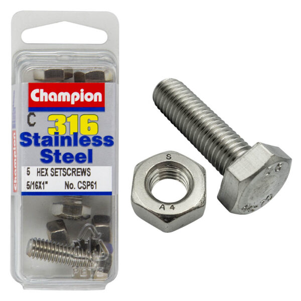 HEX HEAD STAINLESS STEEL 316 SET SCREW & NUT PACK