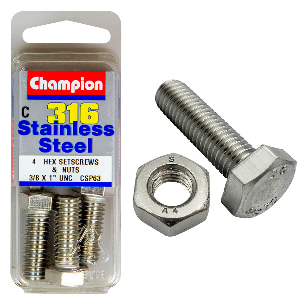 HEX HEAD STAINLESS STEEL 316 SET SCREW & NUT PACK