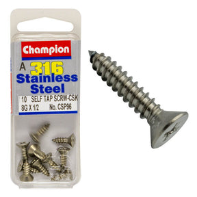 COUNTERSUNK SELF TAPPING SCREW STAINLESS STEEL 316 CHAMPION PACK