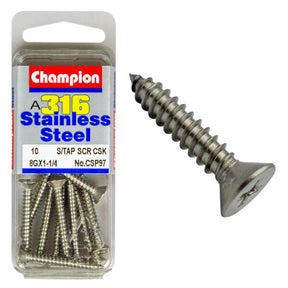 COUNTERSUNK SELF TAPPING SCREW STAINLESS STEEL 316 CHAMPION PACK