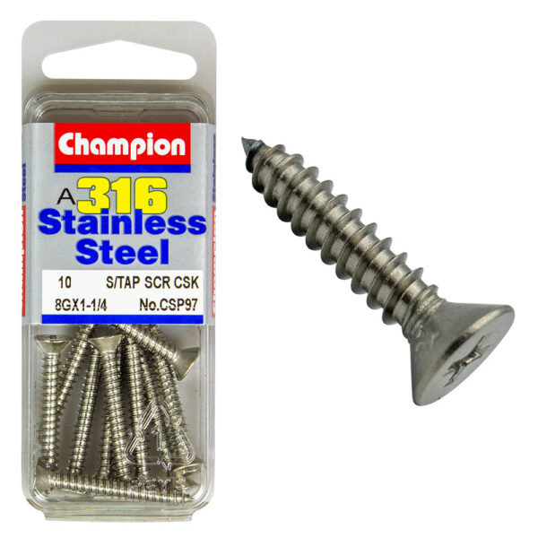 COUNTERSUNK SELF TAPPING SCREW STAINLESS STEEL 316 CHAMPION PACK