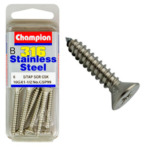 COUNTERSUNK SELF TAPPING SCREW STAINLESS STEEL 316 CHAMPION PACK